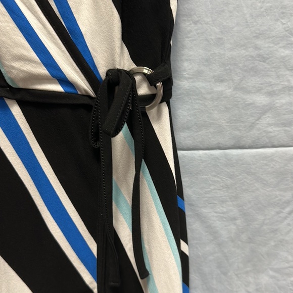 White House Black Market blue, black, white stripe wrap dress, M, new w/tags - Picture 4 of 5